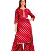  Red Printed Kurti Pant