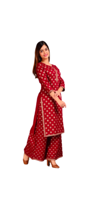  Red Printed Kurti Pant 2