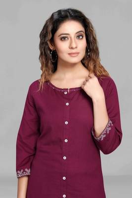 Wine embroidered cotton embroidered-kurtis 5