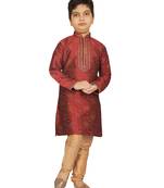 Maroon printed silk boys-kurta-pyjama