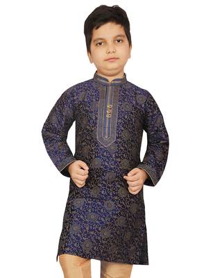 Blue printed silk boys-kurta-pyjama 2
