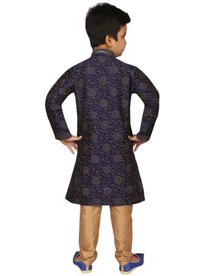 Blue printed silk boys-kurta-pyjama 3