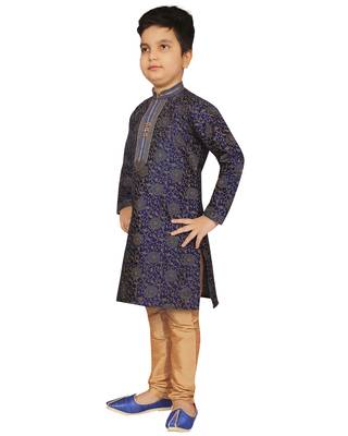 Blue printed silk boys-kurta-pyjama 4