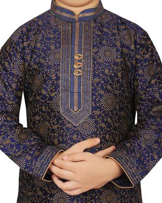 Blue printed silk boys-kurta-pyjama 5