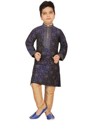 Blue printed silk boys-kurta-pyjama 1