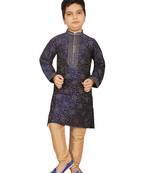 Blue printed silk boys-kurta-pyjama