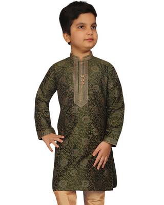 Green printed silk boys-kurta-pyjama 1