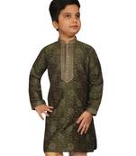 Green printed silk boys-kurta-pyjama