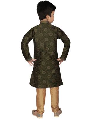 Green printed silk boys-kurta-pyjama 2