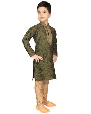 Green printed silk boys-kurta-pyjama 3