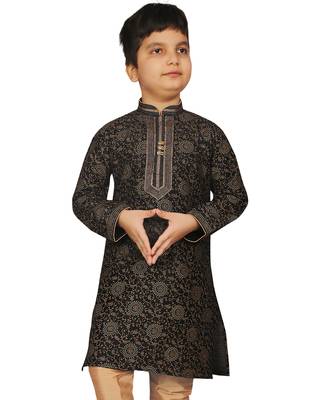 Black printed silk boys-kurta-pyjama 2