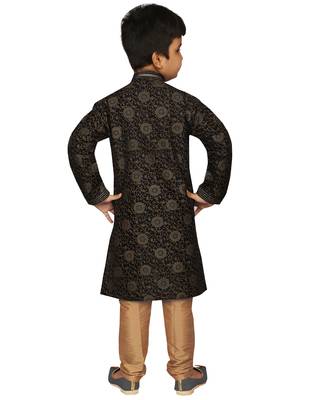 Black printed silk boys-kurta-pyjama 3