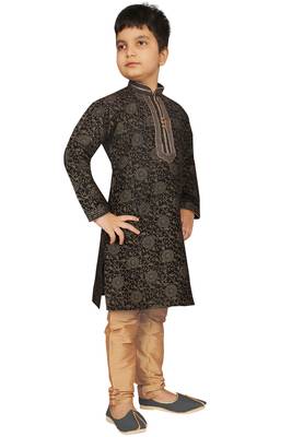 Black printed silk boys-kurta-pyjama 1