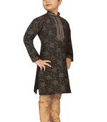 Black printed silk boys-kurta-pyjama