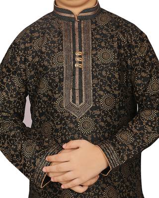Black printed silk boys-kurta-pyjama 4
