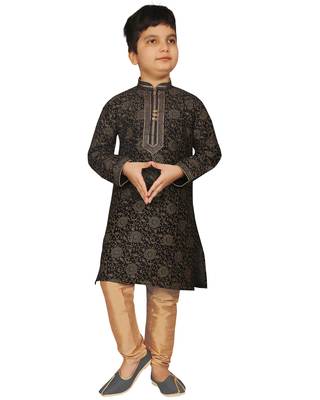 Black printed silk boys-kurta-pyjama 5