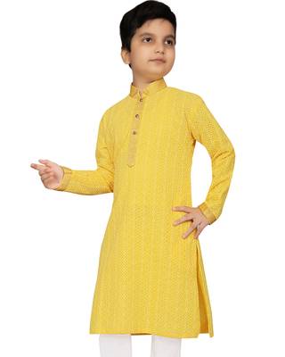 Yellow embroidered chiffon boys-kurta-pyjama 1