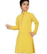 Yellow embroidered chiffon boys-kurta-pyjama
