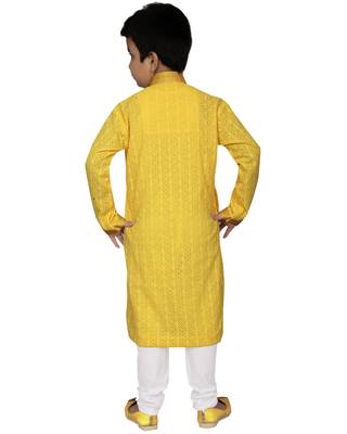 Yellow embroidered chiffon boys-kurta-pyjama 2