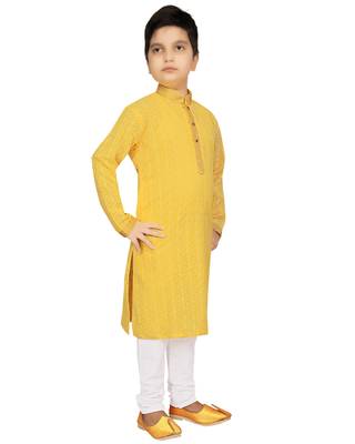 Yellow embroidered chiffon boys-kurta-pyjama 3
