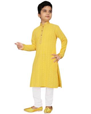 Yellow embroidered chiffon boys-kurta-pyjama 5