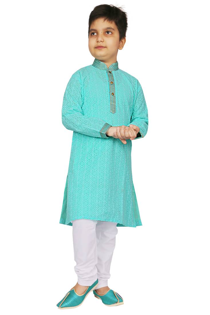Blue embroidered chiffon boys-kurta-pyjama