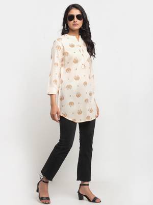 Peach printed rayon kurtas-and-kurtis 1