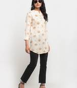 Peach printed rayon kurtas-and-kurtis