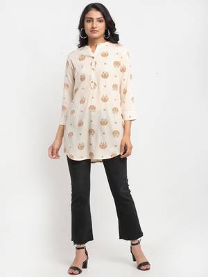 Peach printed rayon kurtas-and-kurtis 2