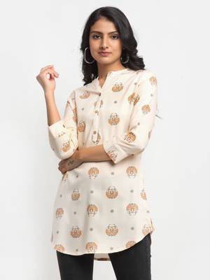 Peach printed rayon kurtas-and-kurtis 3