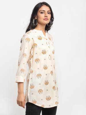 Peach printed rayon kurtas-and-kurtis 4