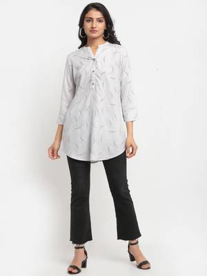 Grey printed rayon kurtas-and-kurtis 1