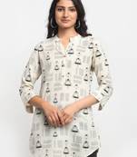 Off-white printed cotton kurtas-and-kurtis