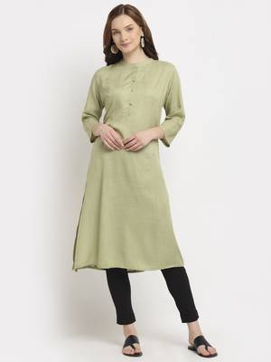 Light-green plain rayon kurtas-and-kurtis 1