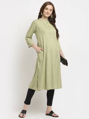 Light-green plain rayon kurtas-and-kurtis 2