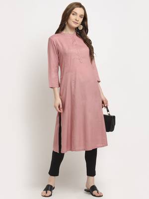 Pink plain rayon kurtas-and-kurtis 2