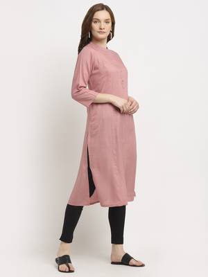 Pink plain rayon kurtas-and-kurtis 3