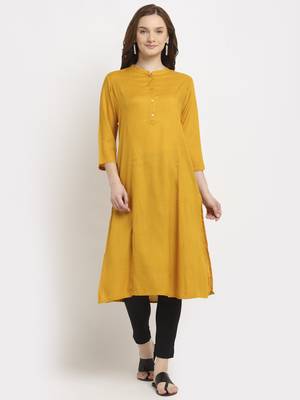 Mustard plain rayon kurtas-and-kurtis 1
