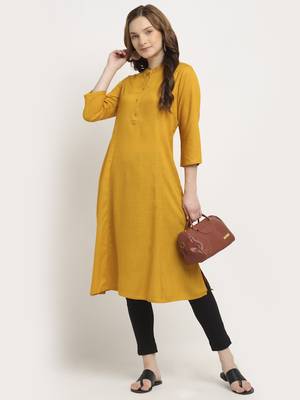 Mustard plain rayon kurtas-and-kurtis 2