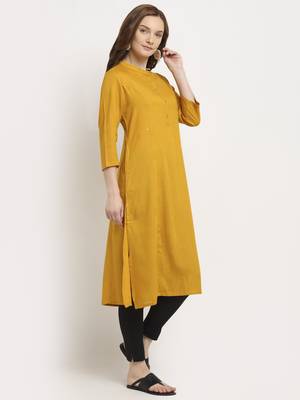 Mustard plain rayon kurtas-and-kurtis 3