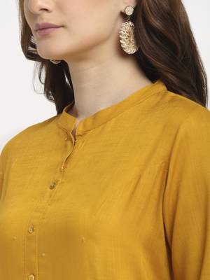 Mustard plain rayon kurtas-and-kurtis 5