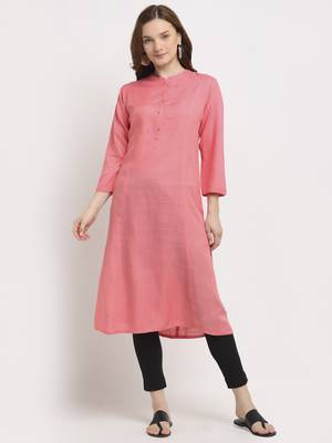 Peach plain rayon kurtas-and-kurtis 1