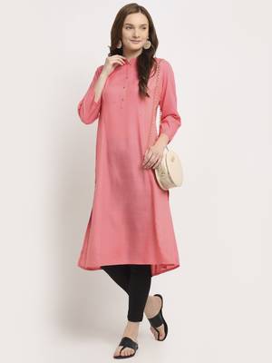 Peach plain rayon kurtas-and-kurtis 2