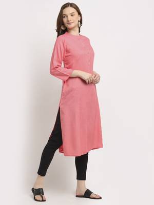 Peach plain rayon kurtas-and-kurtis 3