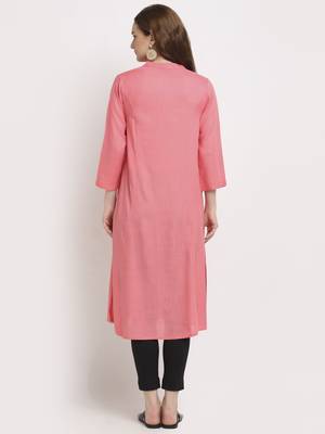 Peach plain rayon kurtas-and-kurtis 4