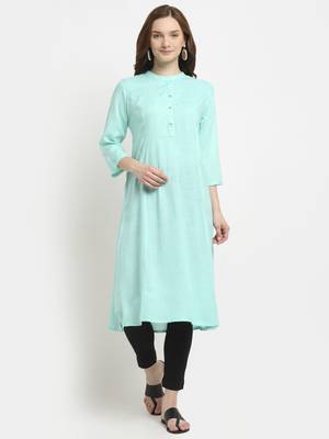 Sea-green plain rayon kurtas-and-kurtis 1