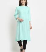 Sea-green plain rayon kurtas-and-kurtis