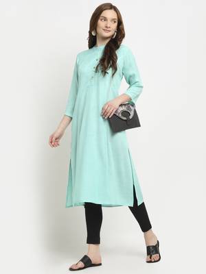 Sea-green plain rayon kurtas-and-kurtis 2