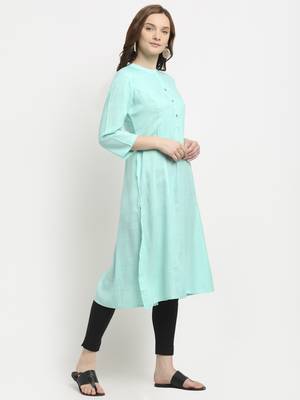 Sea-green plain rayon kurtas-and-kurtis 3
