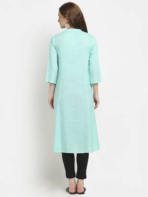 Sea-green plain rayon kurtas-and-kurtis 4